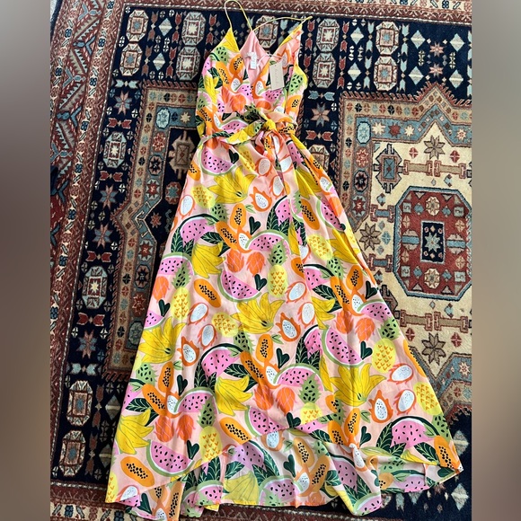NWT Anthropologie Hutch Glenne Tropical Fruit Wrap Dress Maxi pink orange S - Picture 8 of 8